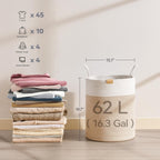 Laundry Hamper 62L,Large Laundry Basket for Clothes,Decorative Storage Basket for Blankets,Cotton Rope Woven basket for bedroom,Brown White
