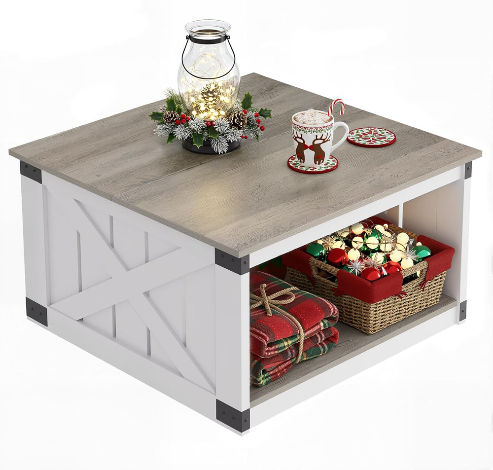WLIVE Coffee Table, Farmhouse Coffee Table with Open Storage, 31.5" Wood...