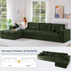 MAXYOYO 132" L Shaped Modular Sectional Sofa with Ottoman, Cloud Boneless Couch with Layered Cushion, Upholstered Sofa in a Box, Flexible Module Combination for Living Room, No Assembly, Dark Green