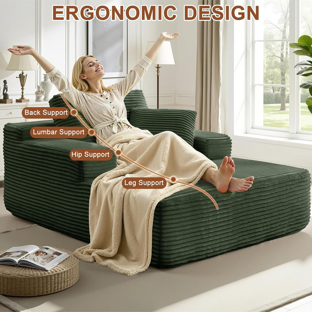 68.5 Inch Oversized Indoor Chaise Lounge, Green | Floor Lounge Chair, Corduro...