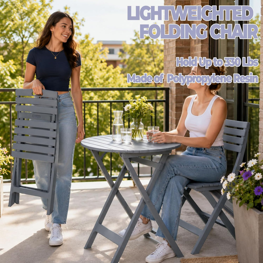 3 Piece Outdoor Bistro Set, Round Folding Patio Table and 2 Chairs, Blue