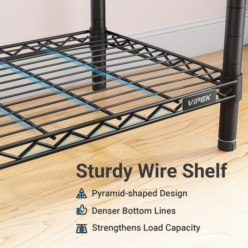 VIPEK V4 Heavy Duty Clothing Rack for Hanging Clothes 810lbs Load Capacity, Double Rod Garment Rack with Adjustable Shelves & Side Hooks, Metal Wardrobe Closet System Easy to Assemble, (Black)