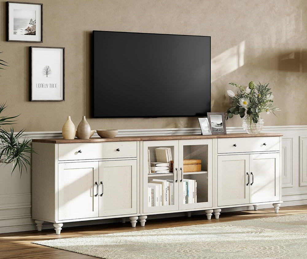 WAMPAT Farmhouse TV Stand for 100 Inch TV, 3-in-1 Wooden TV Console Table for...