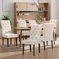 Dining Chairs Set of 6, Button Tufted Parsons Upholstered Chairs with Solid Wood Legs, Mordern Fabric Kitchen Chairs for Dining Room, Beige