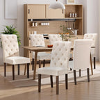 Dining Chairs Set of 6, Button Tufted Parsons Upholstered Chairs with Solid Wood Legs, Mordern Fabric Kitchen Chairs for Dining Room, Beige