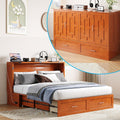 Mjkone 64" Width Murphy Cabinet Bed Queen Size with Foldable Mattress Included, Guest Murphy Beds with Drawers, Cube Cabinet Chest Wall Beds with USB Charging Station for Bedroom, Home Office, Cherry