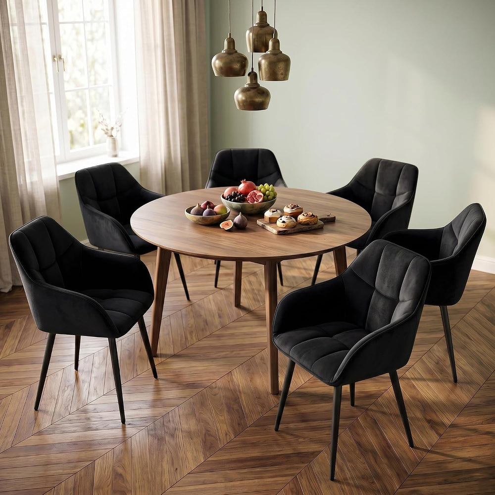 Modern Black Velvet Dining Chairs Set of 2, Upholstered Tufted Side Chairs wi...