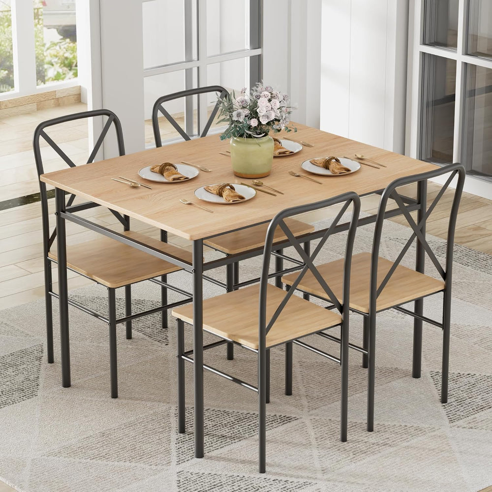 VECELO Dining Table Set for 4, 5-Piece Wood Kitchen Table with Chairs for Sma...