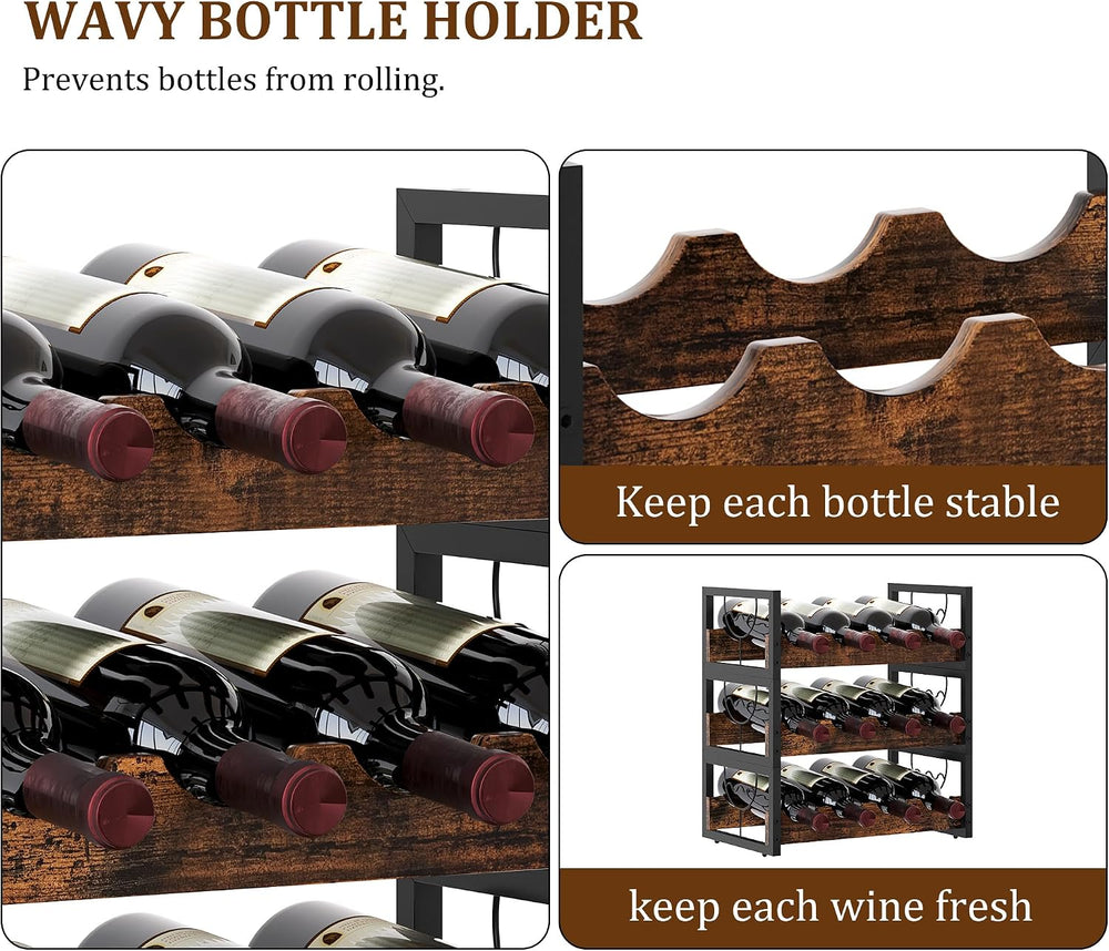 TQVAI Small Wine Racks 12 Bottle Countertop 3 Tier Wine Holder Bottle Storage...
