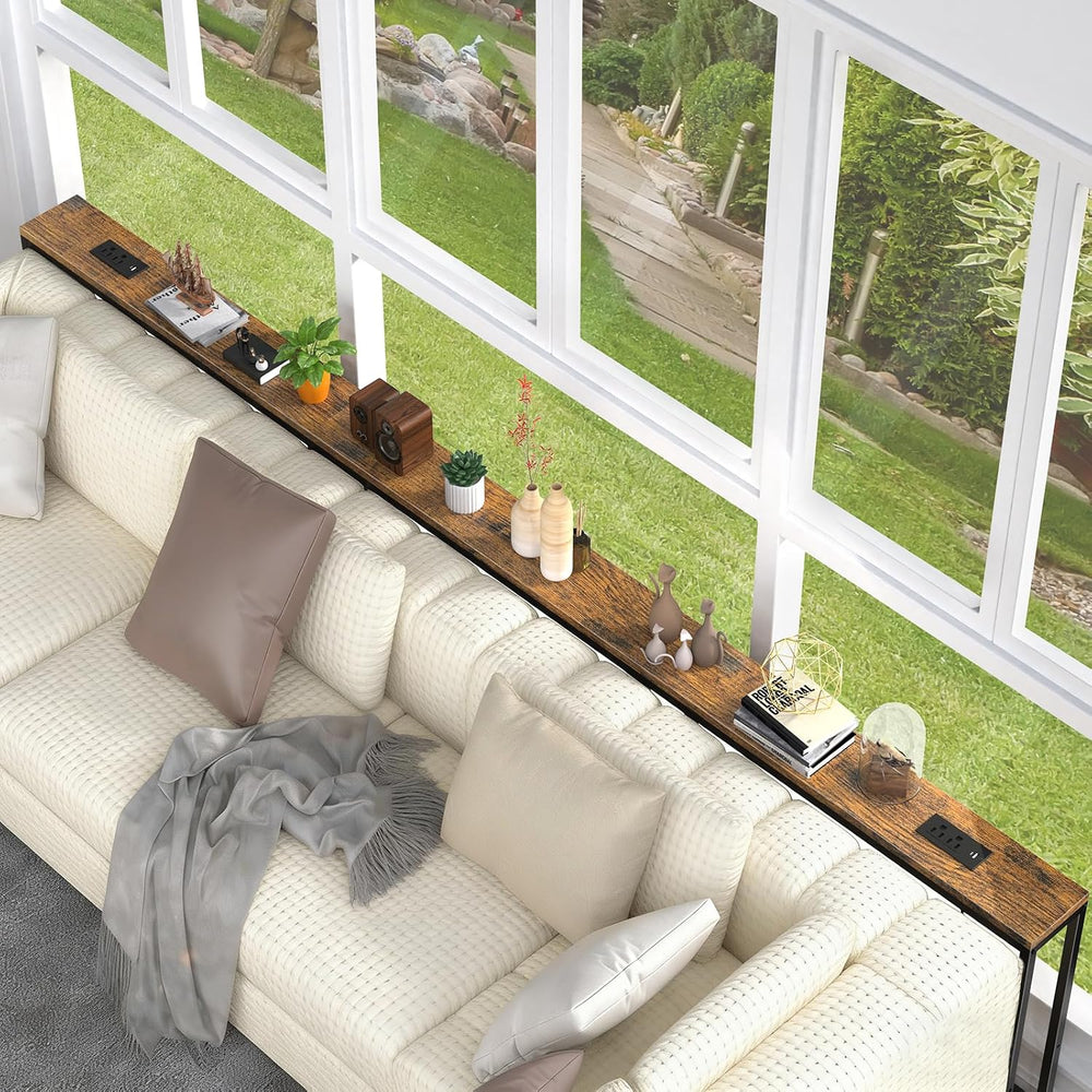 102 in Narrow Behind Couch Table with 2 Power Outlets,Rustic Brown | 2 USB-C ...
