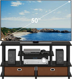 Furinno Jaya Toolless Assembly TV Stand for TV up to 55 Inch, 4-Tier Entertainment Center, TV Console with 2 Storage Bins, for Living Room, Bedroom, Home Office, Black Espresso