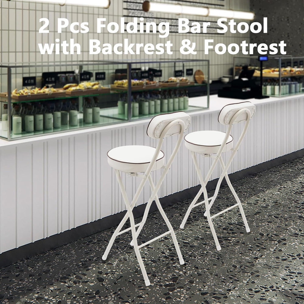 2 Pcs Folding Bar Stool with Backrest & Footrest 25.6in Height Tall Folda...