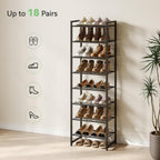 Nunsino Narrow Shoe Rack, 8-Tier Metal Shoe Organizer,Tall Shoe Shelf with Anti-Tip Strap, Max Holds 18 Pairs,Space Saving for Closet,Entryway,Black
