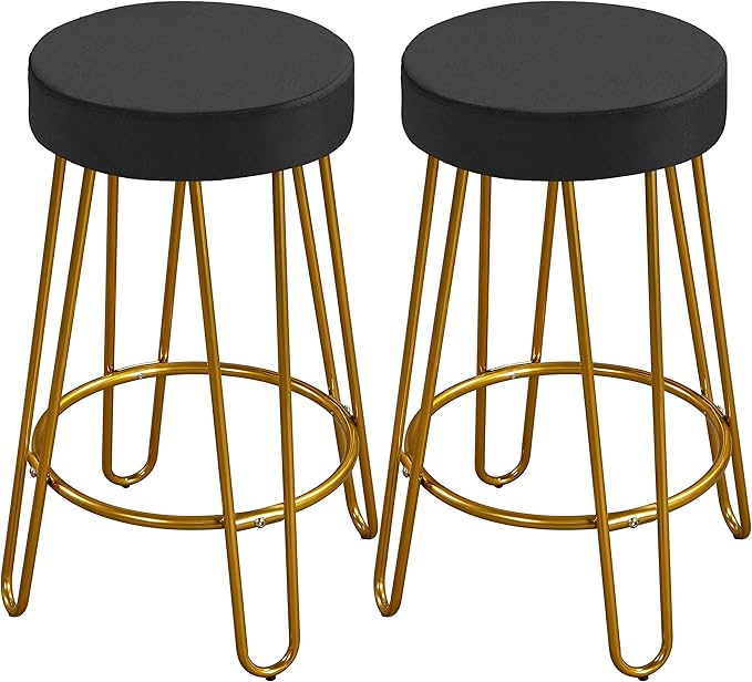 Yaheetech Bar Stools Set of 2, Velvet Round Counter Stools, Backless Counter ...