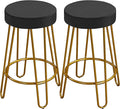 Yaheetech Bar Stools Set of 2, Velvet Round Counter Stools, Backless Counter Height Bar Chairs with Golden Legs for Kitchen Dining Room Pub Cafe, Black