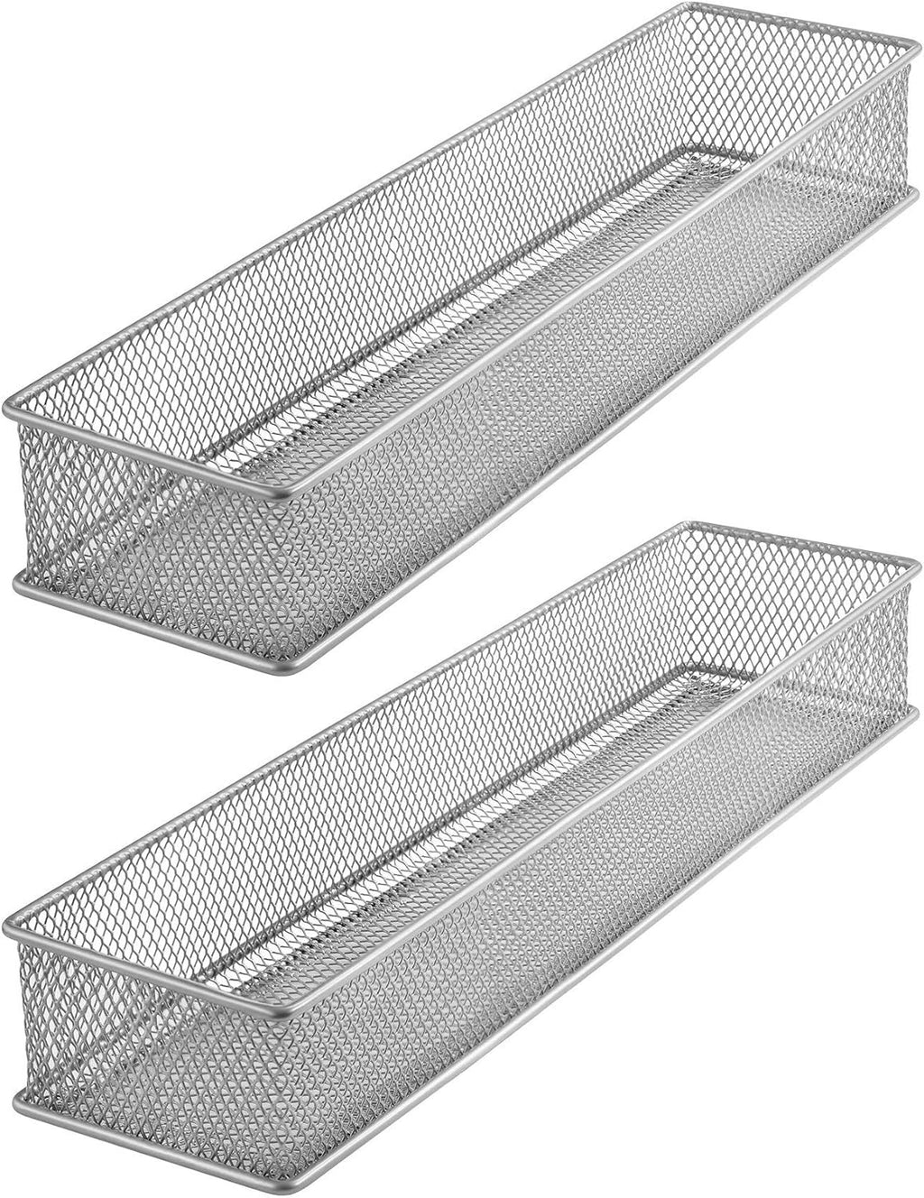 YBM HOME Silver Mesh Drawer Cabinet and or Shelf Organizer Bins, School Supply Holder Office Desktop Organizer Basket (2, 3x12x2 Inch)