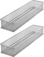 YBM HOME Silver Mesh Drawer Cabinet and or Shelf Organizer Bins, School Supply Holder Office Desktop Organizer Basket (2, 3x12x2 Inch)