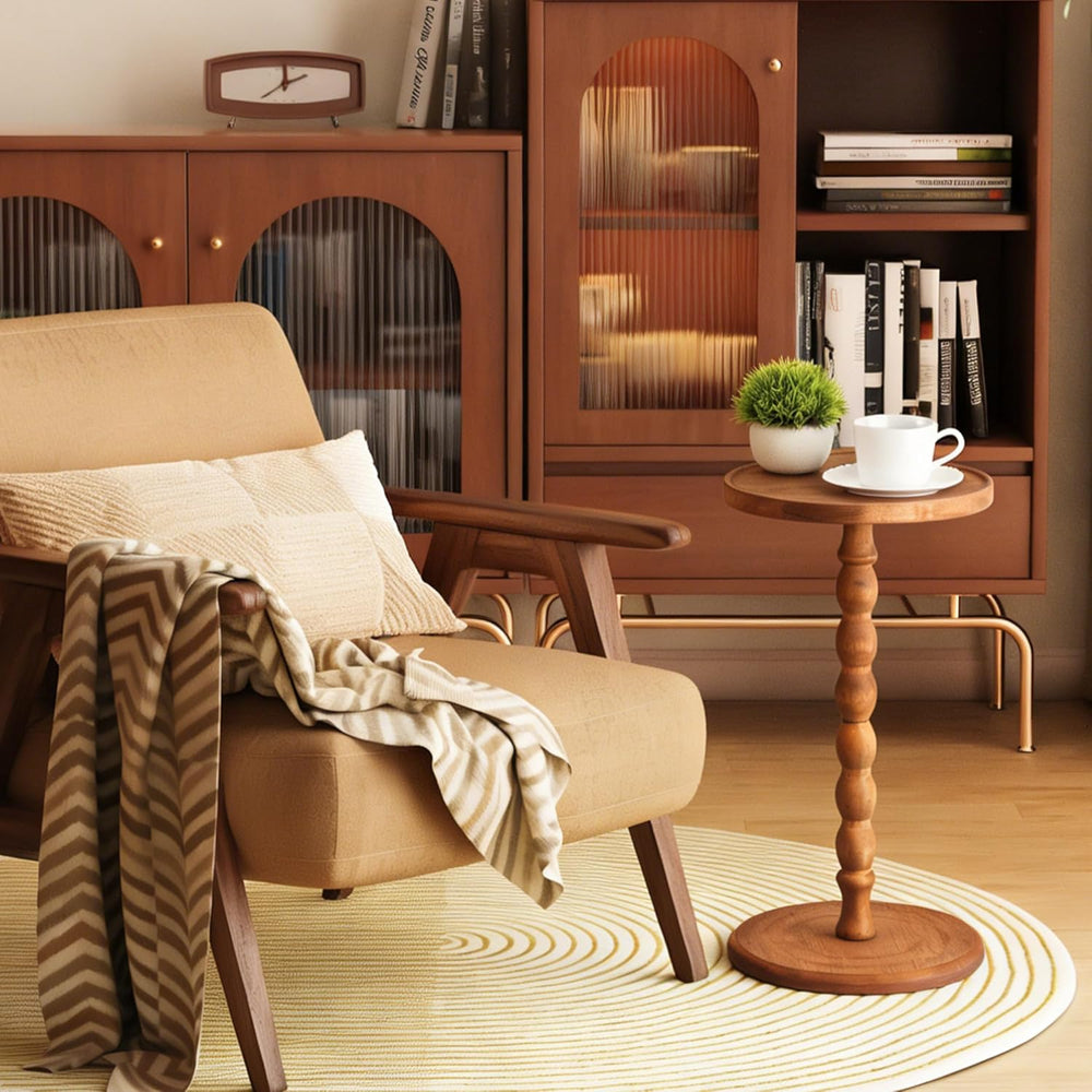 Round Side Table, Rubberwood Small Drink Table, Solid Wood Coffee Table with ...
