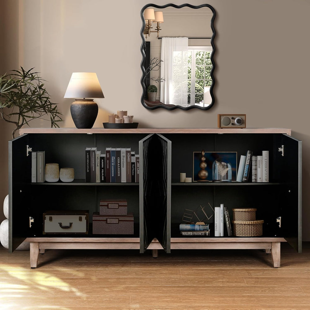 60 Inches Black Large Farmhouse Sideboard Buffet with Storage, Retro Credenza...