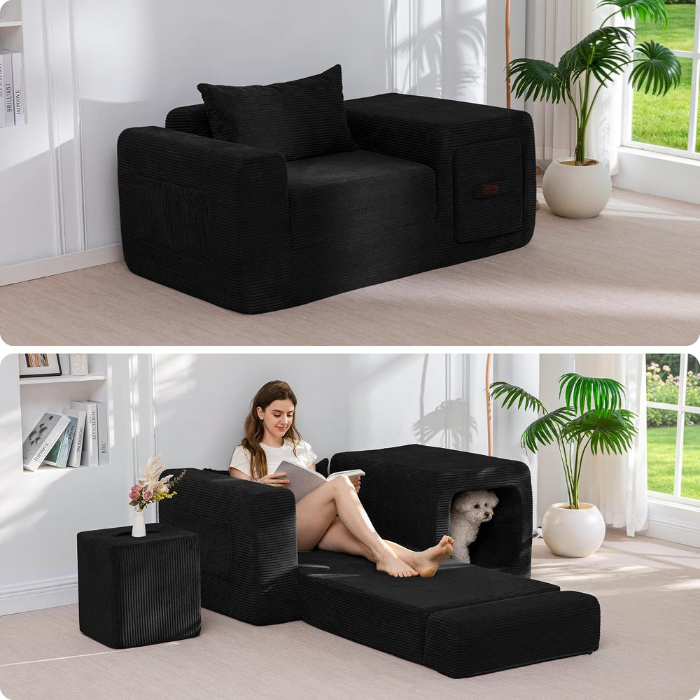MAXYOYO Folding Sofa Couch, Convertible Floor Sofa with Armrest, Multifunctio...
