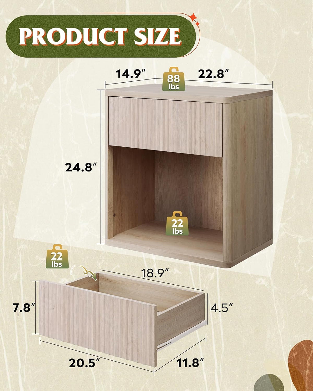 WLIVE Night Stand Set of 2, Wood Nightstand Sets with Storage Drawer and Open...