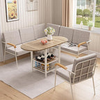 VFK 3 Piece Dining Table Set, 51 Inch Modern Kitchen Folding Breakfast Table with Right Seat Storage Corner Stools and Dining Chairs for Home Dining Room Furniture