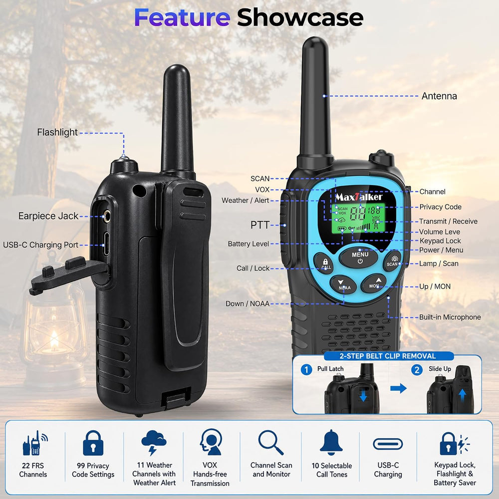 Walkie Talkies Long Range for Adults, Rechargeable FRS 2 Way Radios 2 Pack