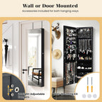 Giantex Wall Door Mounted Jewelry Armoire Cabinet with 47.5" H Full Length Mirror, 2 LEDs Lockable Jewelry Organizer Box with Bracelet Rod, 2 Drawers, Large Storage Capacity (Black)