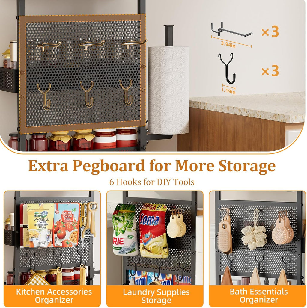 Slim Storage Cart, Narrow Rolling Cart with Wooden Top, Kitchen Cart on Wheels with Paper Towel Holder, Small Skinny Utility Cart for Laundry Room Bathroom, Thin Standing Spice Rack Snack Cart