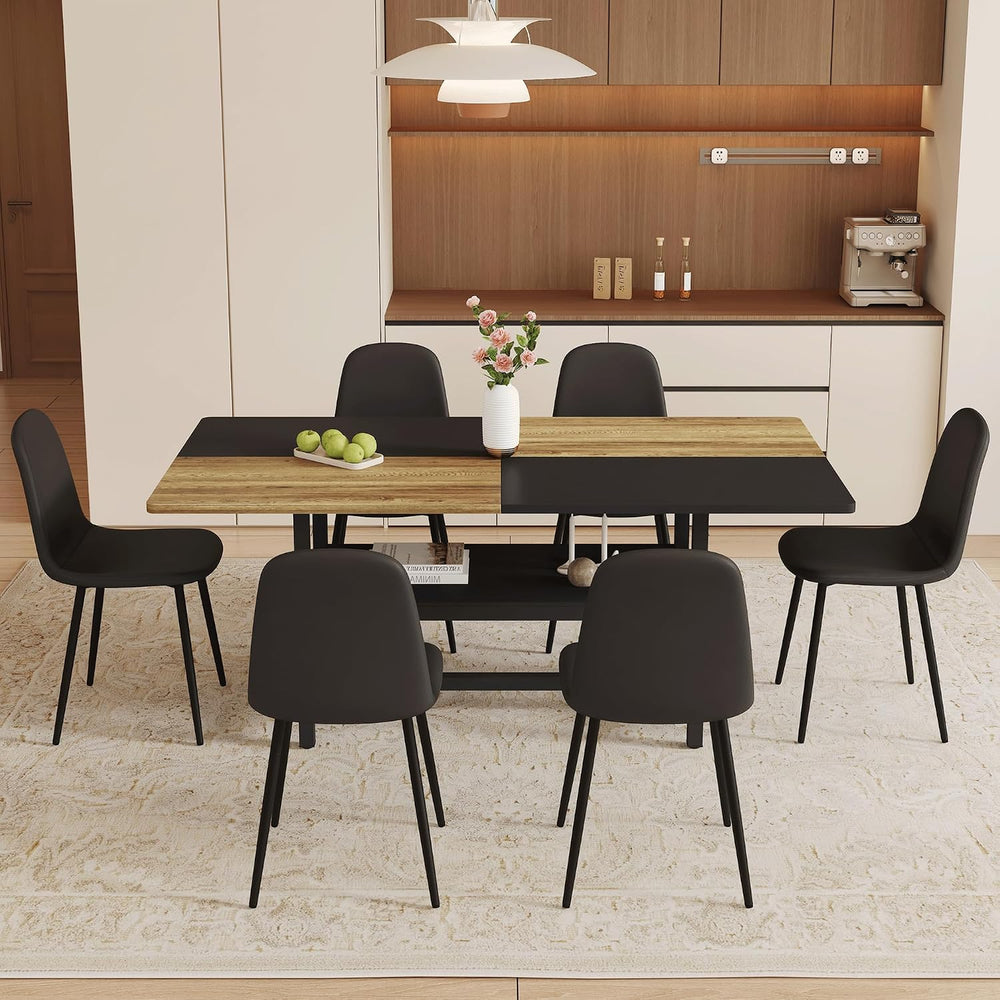 71"Modern Dining Table Set for 6 - Wood Kitchen Table with Storage Shelf...