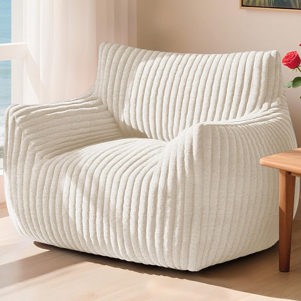 Giant Bean Bag Chair for Adults, Oversized Memory Foam Bean Bag Sofa with Armrests, Large Comfy Fluffy Single Lounges Mini Couch for Living Room, Bedroom & Dorm Beige