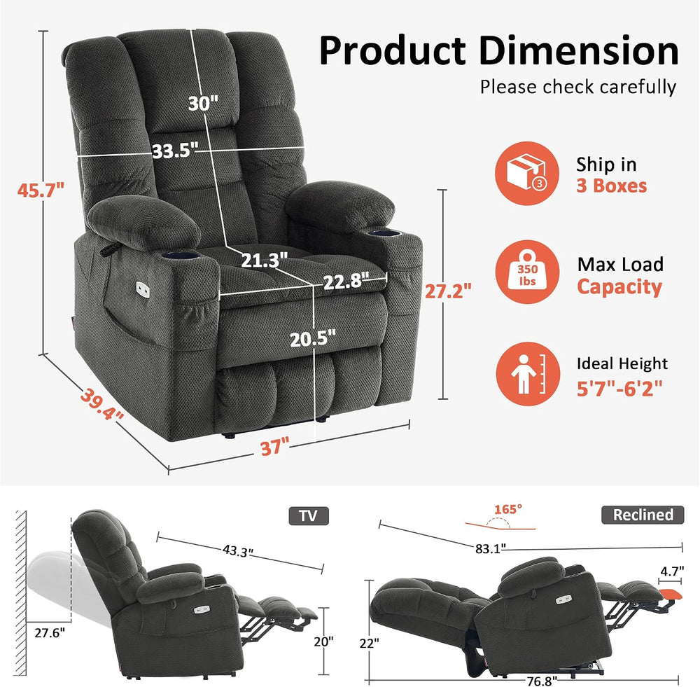 MCombo Triple Motor Lay Flat Power Lift Recliner Chair for Tall Elderly, Infi...