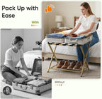 Smart FENDEE 2 Packs Fully Assembled Steel Luggage Rack, Folding Suitcase Stand with Shoe Shelf, Portable Luggage Holder for Guest Room, Bedroom, Hotel, Brass