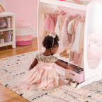 Guidecraft Dress Up Storage – White: Dramatic Play Costume Rack with Mirror and Tray for Toddlers - Kids Armoire, Dresser with Fabric Storage Bins