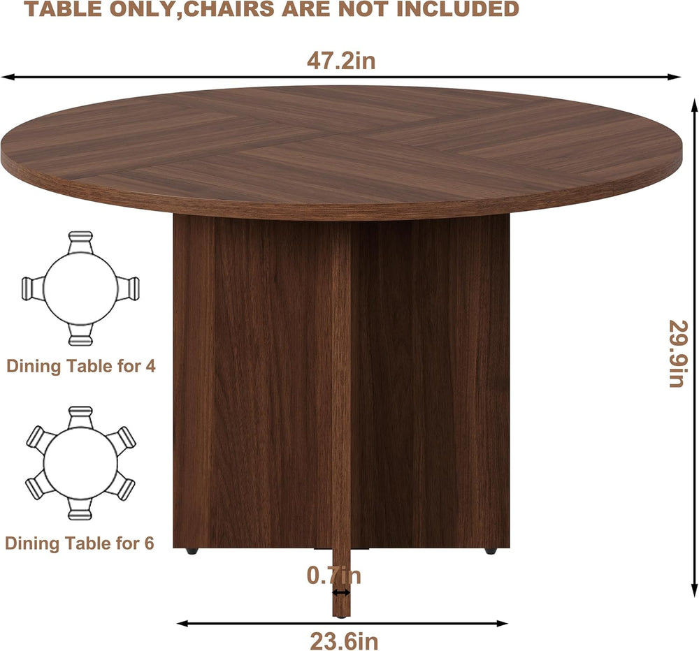 47 Inch Round Dining Table for 4-6 People, Rustic Circle Kitchen Table with X...
