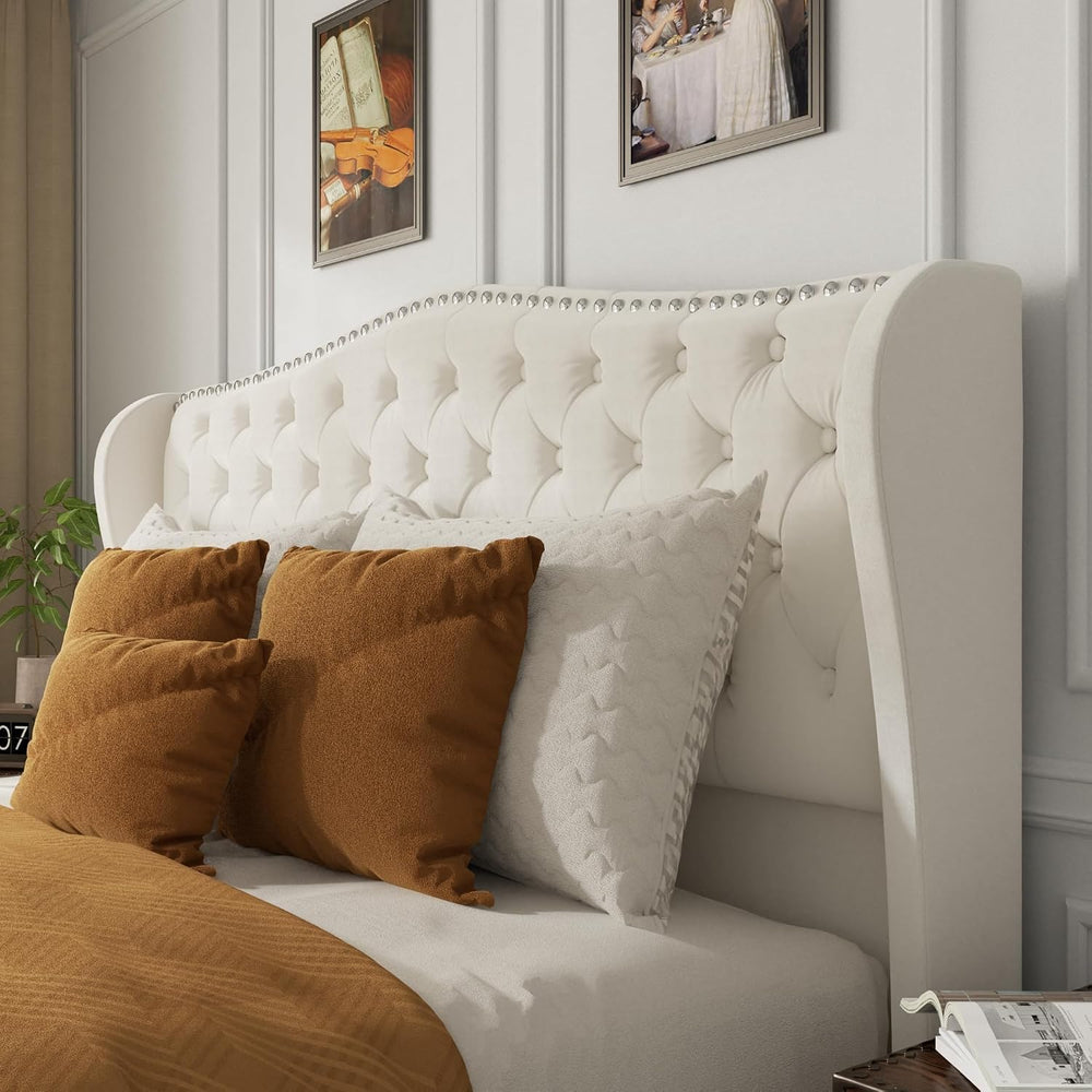 King Size Bed Frame with Tall 51.2" Wingback Headboard, Luxury Platform ...