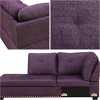 L-Shaped Sectional Sofa with Movable Chaise & Storage Ottoman, Lounge 3-Piece Modular Convertible Couches for Living Room, Apartment & Office, Deep Purple