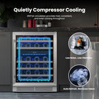 Yeego Wine Fridge Cooler - 24 Inch Dual Zone Wine Fridge Hold 47 Bottles, 40-65°F Wine Refrigerator Glass Door, Built in, Freestanding Under Counter Fridge for Beer Soda Drink Home Bar Office