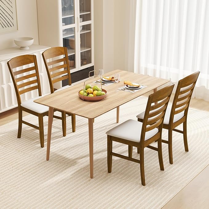 Giantex Wooden Dining Chairs Set of 4, Upholstered Kitchen Side Chairs w/Rubber Wood Frame & High Ladder Back, Padded Seat, Farmhouse Armless Dinette Chairs for Dining Room, Living Room