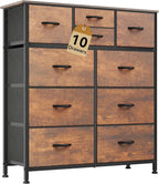 DWVO Dresser with 10 Drawers - Fabric Storage Tower, Organizer Unit for Living Room, Hallway - Sturdy Steel Frame, Wooden Top & Easy Pull Fabric Bins