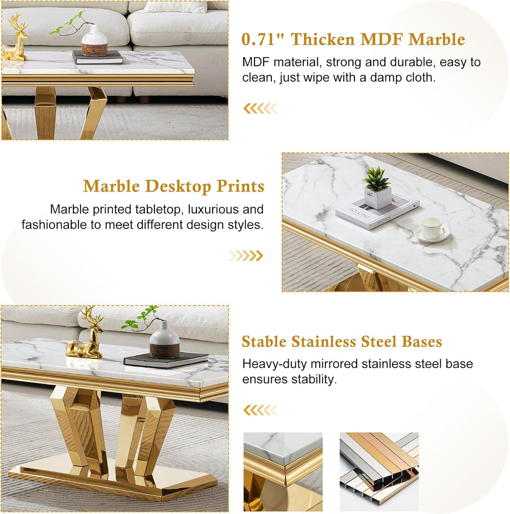 Modern Marble Coffee Table Set of 3, Luxury Marble Living Room Diamond-Shape ...