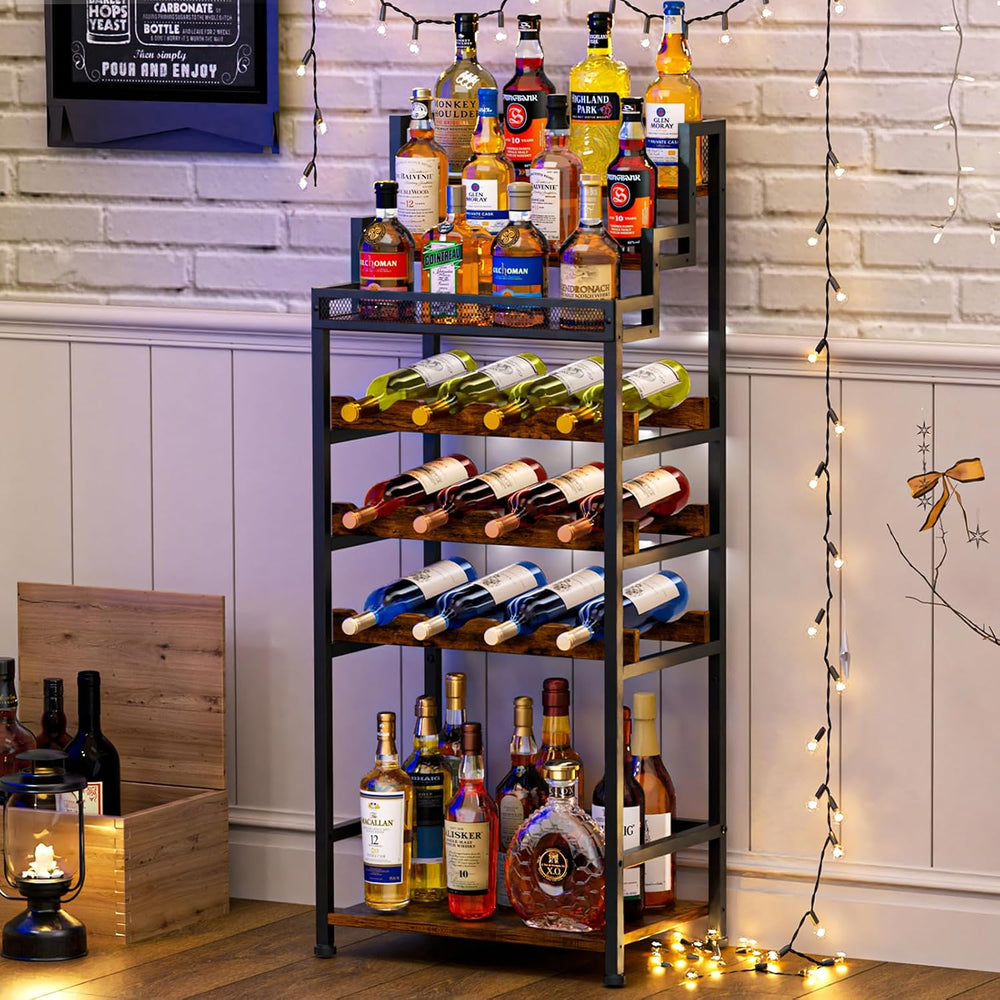 Tiered Wine Rack and Liquor Cabinet, Large Capacity Freestanding Floor Wine S...
