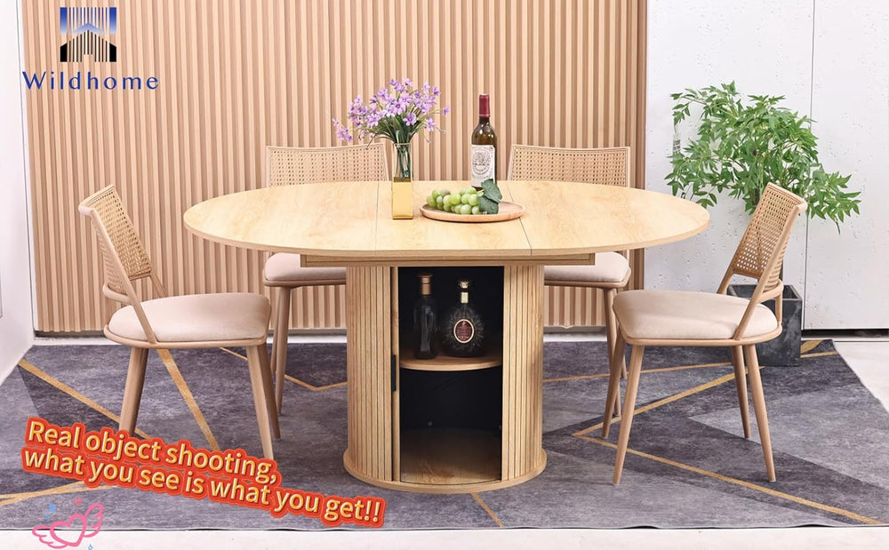 Wildhome Extendable Round Dining Table for 2-4-6, 59 Inch Dining Room Kitchen...