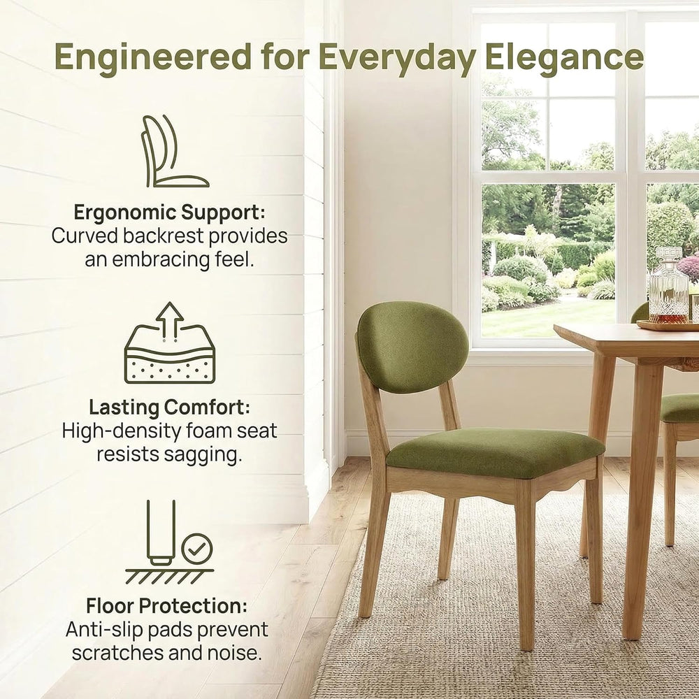ROCITY Green Upholstered Dining Chairs Set of 2 Wood Dining Room Chairs Farmh...