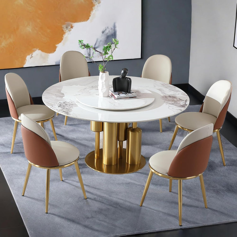 Dining Chairs Set of 2, Modern Faux Leather Chair with Sturdy Gold Metal Legs...