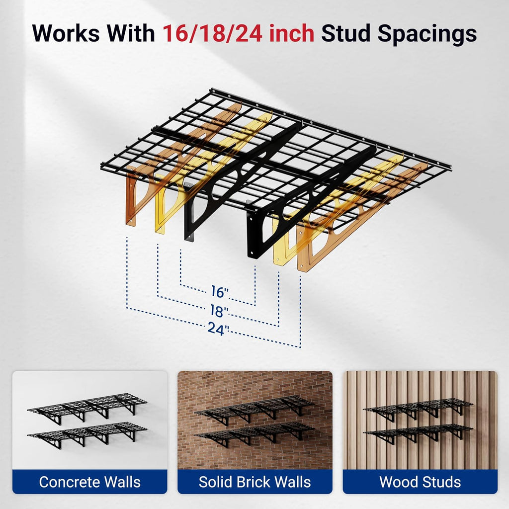 FLEXIMOUNTS 2-Pack 2x6ft Garage Shelving 24-inch-by-72-inch Wall Shelf Garage Storage Rack Floating Shelves, Black, Classic Series