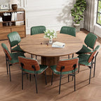 Dining Chairs Set of 6, Mid-Century Modern Upholstered PU Leather Chairs with Walnut Bentwood Back and Metal Legs Adjustable Feet for Kitchen Dining Room, Dark Green Shell Strips