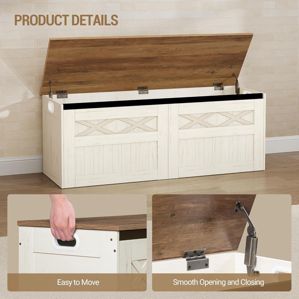 Hzuaneri 47.2" Storage Chest, Large Storage Bench with 2 Hinges, Farmhou...