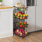 Stackable Fruit Vegetable Basket 4 Tier Kitchen Storage Rolling Cart | metal frame, 9.4“ width for small ppace, easy assembly, veggie rack for potato onion produce apple banana, move smoothly