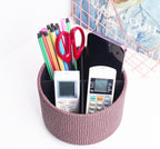 Round Leather Art Supply Organizer,Remote Control Holder,360 Degree Spinning,Multi-Functional Pencil Holder,4 Compartments Desktop Stationary Organizer(1-Wood Brown)